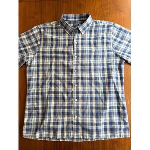 IZOD Saltwater Relaxed Fit Men's Blue Plaid Short Sleeve Button Down - Size XL